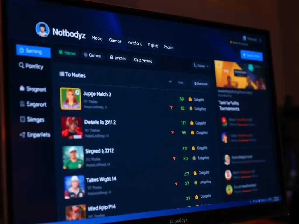 A screenshot of the Nobodyz platform displaying available matches and tournaments, highlighting the variety of games and stakes.